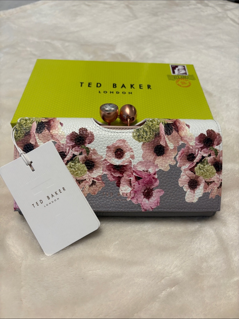 Ted Baker Floral Leather Kiss-Lock Wallet NWT
